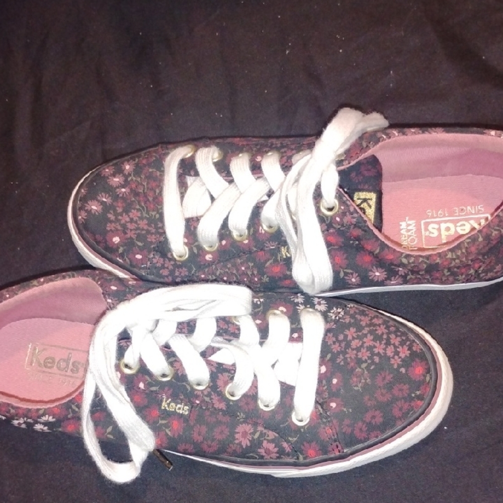 Keds Women's Black and Pink Floral Sneakers